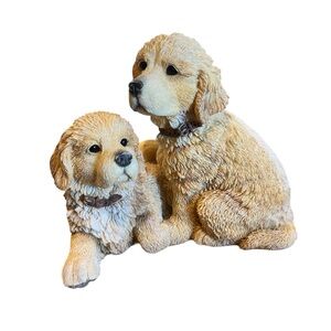 Figurine Paw Prints Golden Retriever Puppy Pair, Hand Painted Ceramic